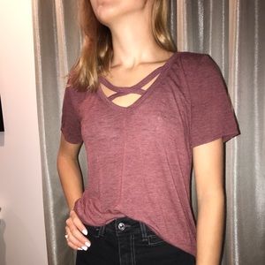 maroon/purple and a little brown colored top